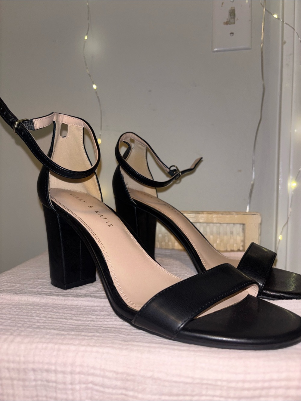 Kelly & Katie Black Ankle-Strap Block Heel Sandals